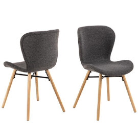 Baldwin Anthracite Fabric Dining Chairs With Oak Legs In Pair