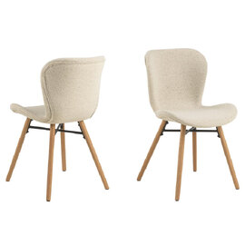 Baldwin Cream Fabric Dining Chairs With Oak Legs In Pair