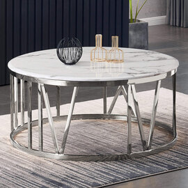 Ballard Wooden Coffee Table With Silver Frame In Marble Effect