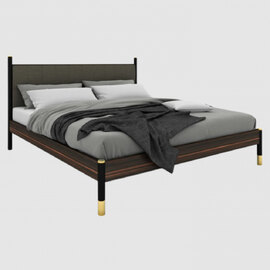 Balta Wooden King Size Bed With Grey Fabric Headboard In Ebony