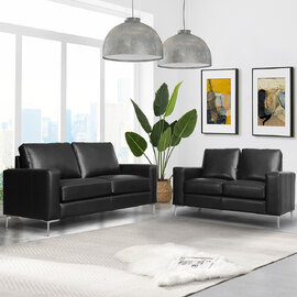 Baltic Faux Leather 3+2 Sofa Set In Black