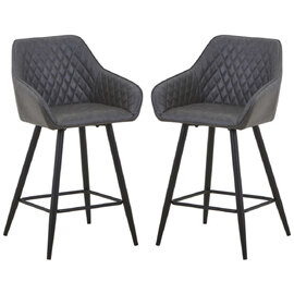 Bamburgh Grey Leather Effect Bar Stool in Pair
