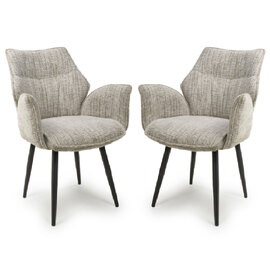 Banff Toffee Fabric Dining Chairs With Black Legs In Pair