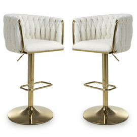 Bangor Cream Fabric Bar Stools With Gold Base In Pair