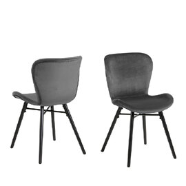 Bangor Dark Grey Fabric Dining Chairs With Black Legs In Pair