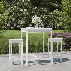 Bangor Solid Wood Pine 3 Piece Garden Bar Set In White