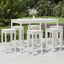 Bangor Solid Wood Pine 7 Piece Garden Bar Set In White