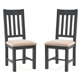 Baqia Dark Grey Wooden Dining Chairs with Fabric Seat in Pair