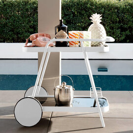 Barbra Black Glass Shelves Drinks Trolley With White Frame