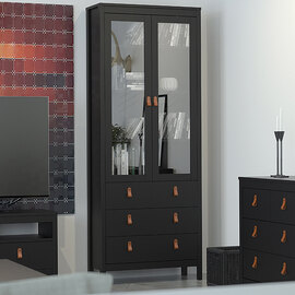 Barcila Wooden Display Cabinet With 2 Doors In Matt Black