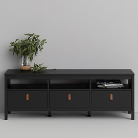 Barcila Wooden TV Stand With 3 Drawers In Matt Black