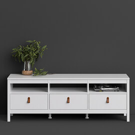 Barcila Wooden TV Stand With 3 Drawers In White