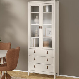 Barcila Wooden Display Cabinet With 2 Doors 3 Drawers In Cashmere