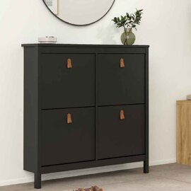 Barcila Wooden Shoe Storage Cabinet with 4 Flip Doors in Matt Black
