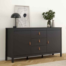 Barcila Wooden Sideboard with 2 Doors 3 Drawers in Matt Black