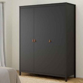 Barcila Wooden Wardrobe with 3 Drawers in Matt Black