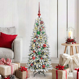 Barco 150cm Flocked Snow Artificial Xmas Tree With LED And Baubles