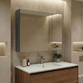 Bari Large Wooden Wall Mounted Bathroom Mirror Cabinet with 2 Doors in Anthracite