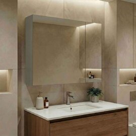 Bari Large Wooden Wall Mounted Bathroom Mirror Cabinet with 2 Doors in Cashmere
