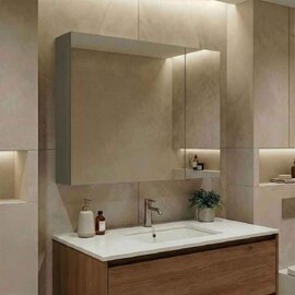 Bari Large Wooden Wall Mounted Bathroom Mirror Cabinet with 2 Doors in Green