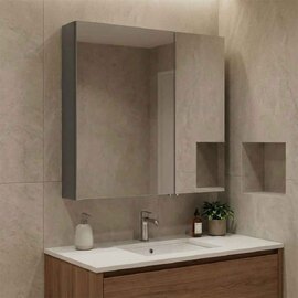 Bari Small Wooden Wall Mounted Mirror Cabinet with 2 Doors in Anthracite