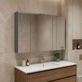 Bari Wooden Wall Mounted Bathroom Mirror Cabinet with 3 Doors in Anthracite