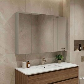Bari Wooden Wall Mounted Bathroom Mirror Cabinet with 3 Doors in Cashmere