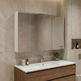 Bari Wooden Wall Mounted Bathroom Mirror Cabinet with 3 Doors in White