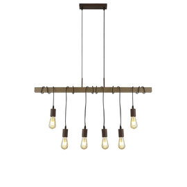 Barn 6 Light Pendant Light In Black Metal And Wood