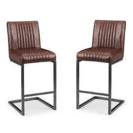 Barras Brown Faux Leather Bar Stools in Pair