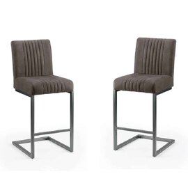 Barras Charcoal Grey Faux Leather Bar Stools in Pair