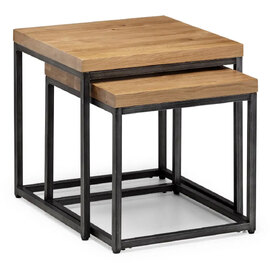 Barras Wooden Set Of 2 Nest Tables In Solid Oak And Metal Legs