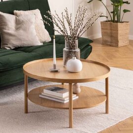 Barrie Round Wooden Coffee Table in Oak