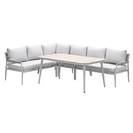 Barrie Wooden Garden Lounge Dining Set In Taupe