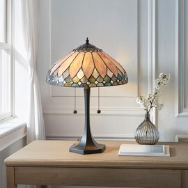 Bartow Tiffany Glass Table Lamp In Satin Black