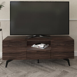 Basalt Wooden TV Stand With 2 Doors 1 Drawer In Dark Walnut