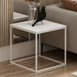 Basara Wooden Side Table With Metal Frame In White
