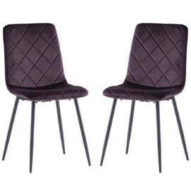 Basia Aubergine Velvet Dining Chairs with Black Metal Legs in Pair