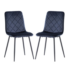 Basia Deep Blue Velvet Fabric Dining Chairs In Pair