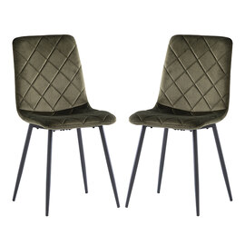 Basia Juniper Green Velvet Fabric Dining Chairs In Pair