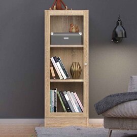 Baskon Low Narrow Wooden Display Cabinet with 1 Glass Door in Oak