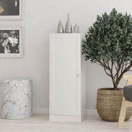 Baskon Low Narrow Wooden Storage Cabinet with 1 Door in White