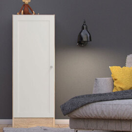 Baskon Low Narrow Wooden Storage Cabinet with 1 White Door in Oak