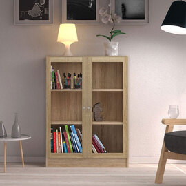 Baskon Low Wide Wooden Display Cabinet with 2 Glass Doors in Oak