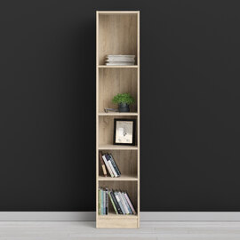 Baskon Narrow Wooden Bookcase With 5 Shelves In Oak