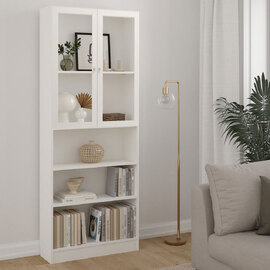 Baskon Tall Wide Wooden Display Cabinet with 2 Glass Doors in White