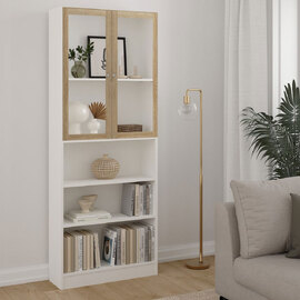 Baskon Tall Wide Wooden Display Cabinet with 2 Oak Glass Doors in White