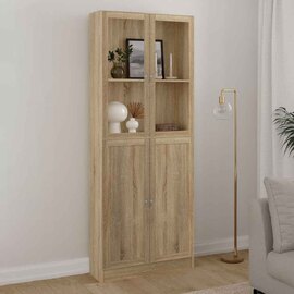 Baskon Tall Wooden Display Cabinet with 4 Doors in Oak