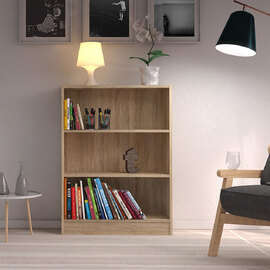 Baskon Wooden Wide Bookcase With 3 Shelves In Oak
