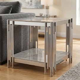 Bastia Grey Sintered Stone Top End Table With Chrome Stainless Steel Frame